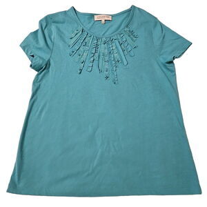 Jones New York Womens Top Blue Size PL 100% Cotton Short Sleeve Pullover
